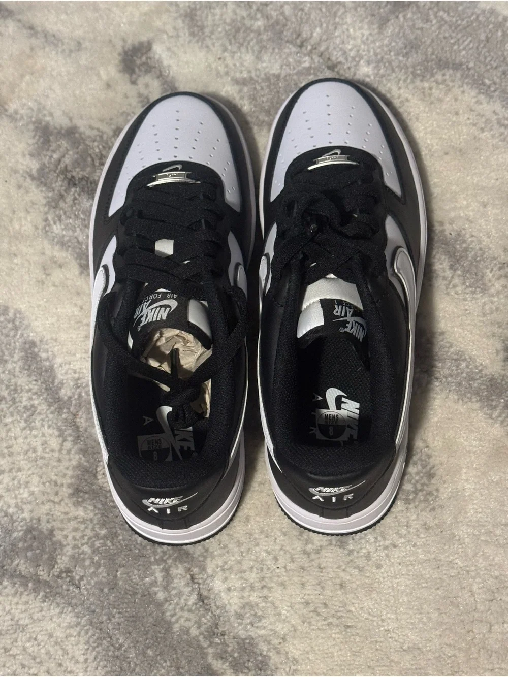 Men's Black and White Low-Top Sneakers with Contrast Swoosh